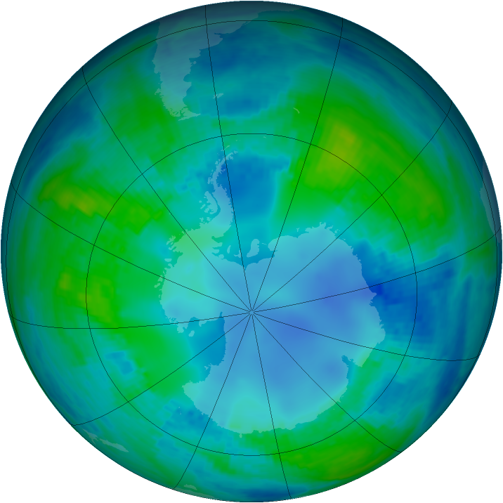 Antarctic ozone map for 06 May 2001